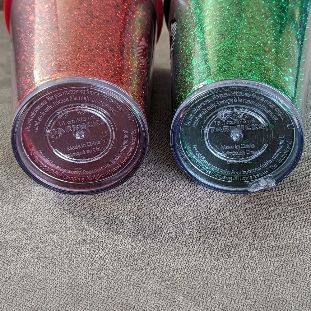 Starbucks Holiday Glitter 16 oz Tumblers SET OF 2 Red Green